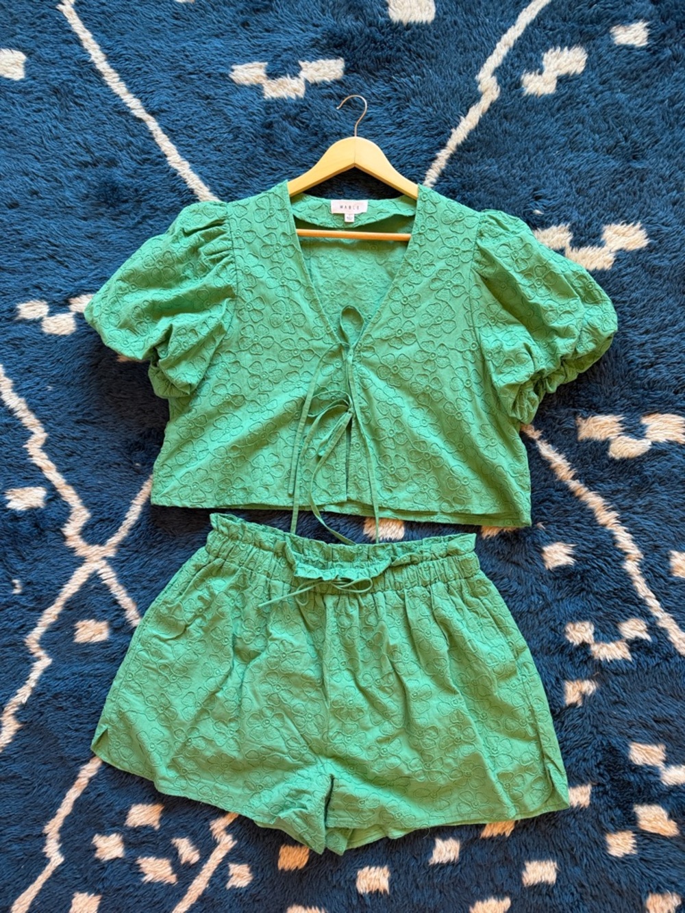 MABLE Green Eyelet V-Neck Top